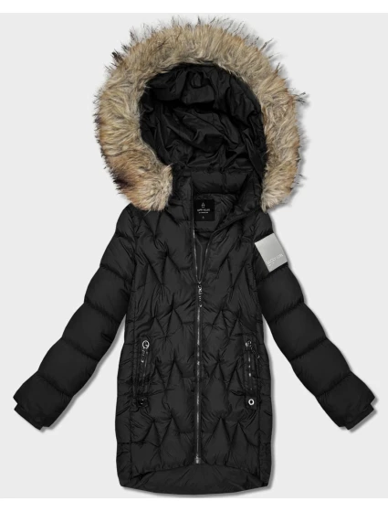 Čierna dámska zimná bunda s kapucňou Goodlookin (KK60563)