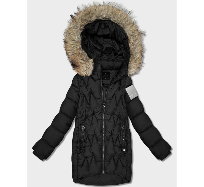 Čierna dámska zimná bunda s kapucňou Goodlookin (KK60563)