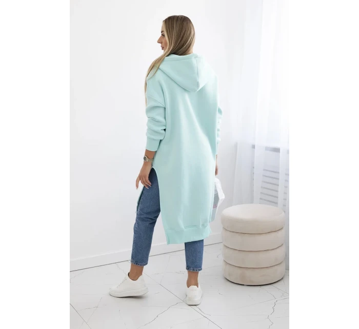 Zateplená mikina s bočnými rozparkami mätová Zateplená mikina s bočnými rozparkami mätová