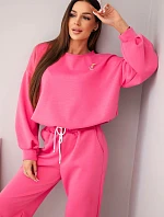 Dámsky set maslová mikina s brošňou a nohavice s rovnými nohavicami ružovej farby