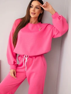 Dámsky set maslová mikina s brošňou a nohavice s rovnými nohavicami ružovej farby