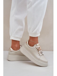 Dámské Kožené Tenisky Na Platformě S Ozdobami model 21683822 Světle Béžové - CheBello