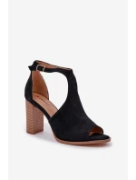 Sandały Na Słupku Z Eko Zamszu Czarne Lanadriena
