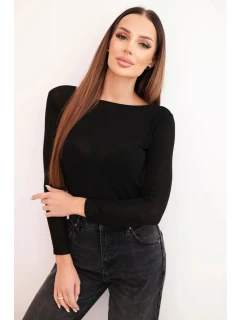 Dámska kašmírová blúzka s okrúhlym výstrihom a dlhými rukávmi čierna