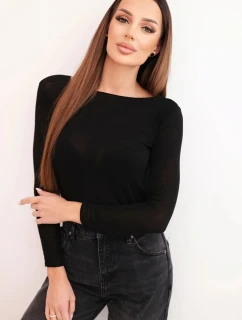 Dámska kašmírová blúzka s okrúhlym výstrihom a dlhými rukávmi čierna