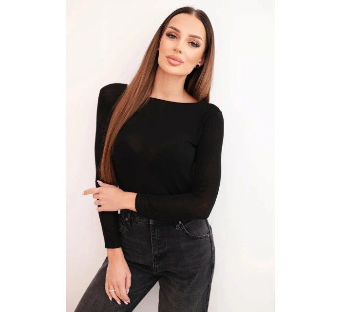 Dámska kašmírová blúzka s okrúhlym výstrihom a dlhými rukávmi čierna Dámska kašmírová blúzka s okrúhlym výstrihom a dlhými rukávmi čierna