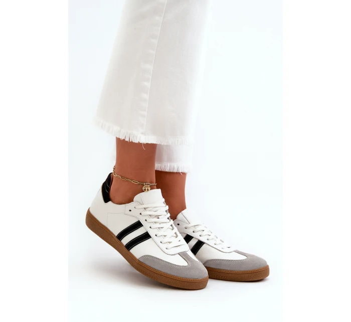 Zazoo N1068 Skórzane Niskie Sneakersy Damskie Białe