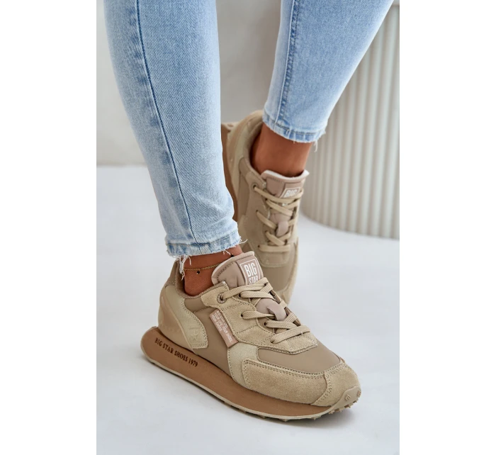 Skórzane Sneakersy Damskie Big Star OO274564 Hi-Poly System Beżowe Skórzane Sneakersy Damskie Big Star OO274564 Hi-Poly System Beżowe