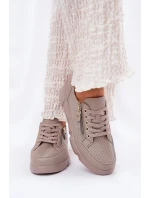 Kožené Sportovní Boty Tenisky Na Platformě Se Zipem model 21691885 Tmavě Béžové - VINCEZA