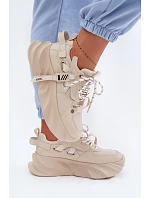 Kožené dámské tenisky model 22095164 Béžové - Goe