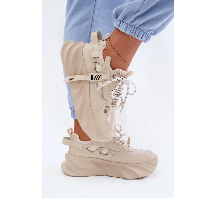 Kožené dámské tenisky model 22095164 Béžové - Goe