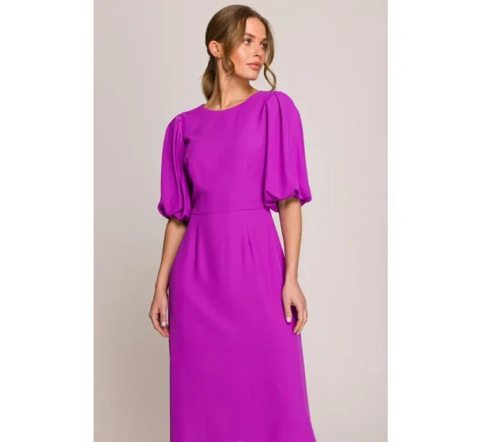 S399 Šaty s puzdrovými rukávmi - levanduľové