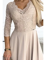 Dámske čipkované šaty 309-10 AMBER beige - Numoco