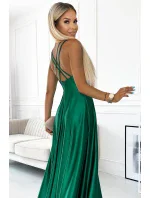 513-1 Elegantné dlhé saténové šaty LUNA s výstrihom a prekríženými ramienkami - BOTTLE GREEN 513-1 Elegantné dlhé saténové šaty LUNA s výstrihom a prekríženými ramienkami - BOTTLE GREEN