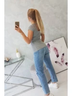 Blúzka s čipkovým výstrihom šedá