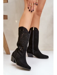 Semišové Kozačky S Svrškem Černé Zazoo model 21682120 - Boto