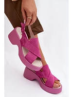 Dámske kožené sandále na platforme S.Barski LR61-7005 Fuchsia