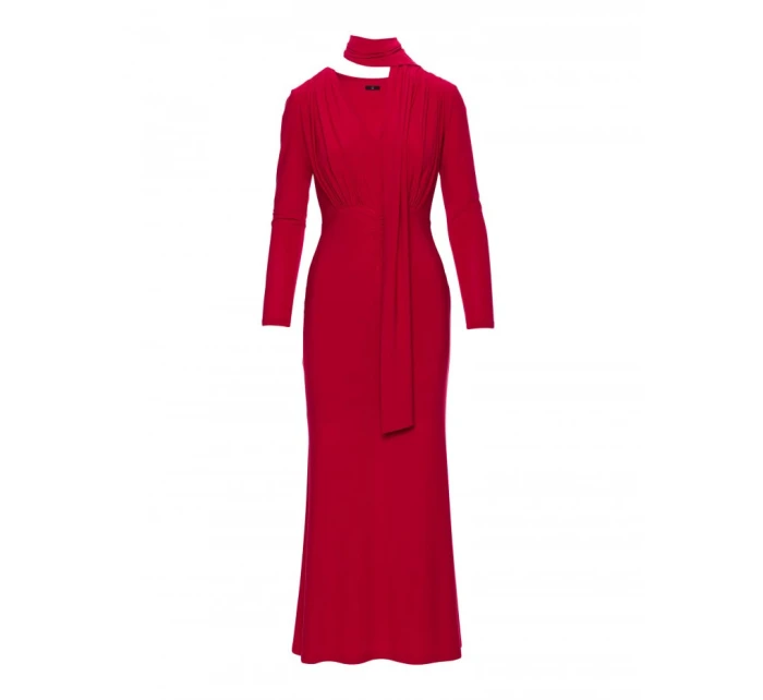 M891 Šaty s opaskom a šerpou - červené