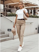 Dámske bavlnené slim fit nohavice s opaskom TAIRONIK tmavo béžové FashionStreet UY2545