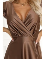 CRYSTAL saténové dlouhé šaty s výstřihem  pěna model 21470381 - numoco