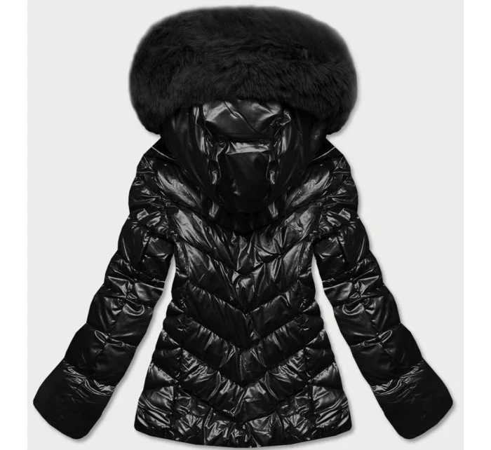 KRÓTKA KURTKA DAMSKA Z FUTERKIEM CZARNA model 21244612 - YES!PINK