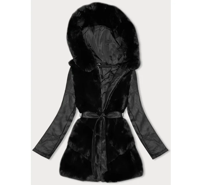 Černá bunda z ekologické kůže s panelem model 21247154 - J.STYLE