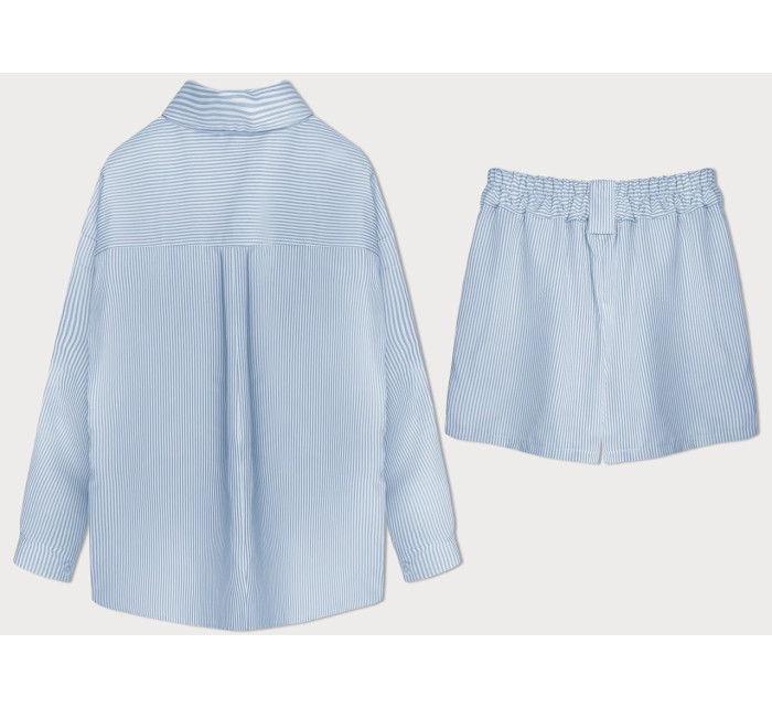 Světle modrá dámská pruhovaná souprava - košile a šortky (16071)