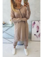 Mikinová súprava s dlhšou stranou tmavo béžová