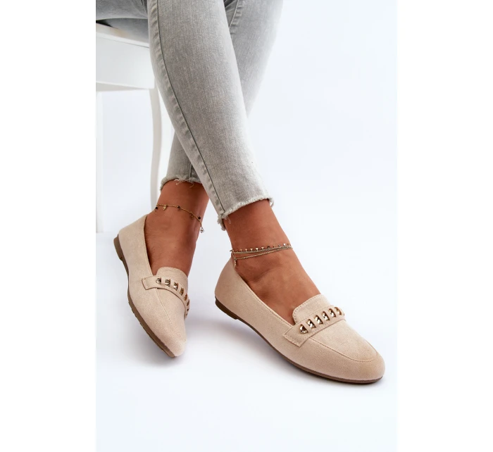 Błyszczące Mokasyny Damskie Z Łańcuchem Beżowe Aredilla Błyszczące Mokasyny Damskie Z Łańcuchem Beżowe Aredilla