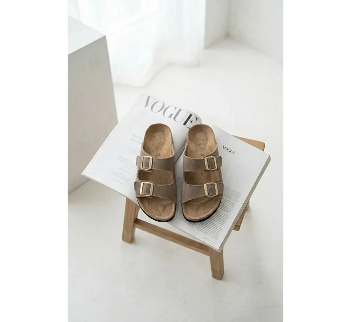 Dámské Pantofle Hnědé s Přezkami