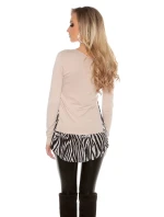 Dámsky sveter tunika 2v1 6544 Tmavomodrá s ecru - Koucla