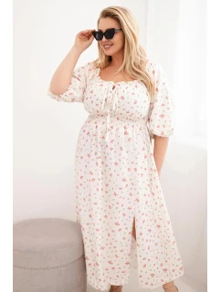 Dámská sukýnka Plus Size s dekoltem na tkaničky a elastickým pasem ecru