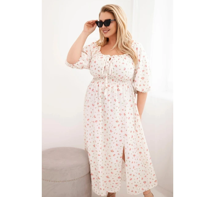 Dámská sukýnka Plus Size s dekoltem na tkaničky a elastickým pasem ecru