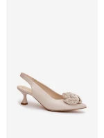 Kožené Elegantní Lodičky Na Podpatku Béžové model 21686772 - CheBello