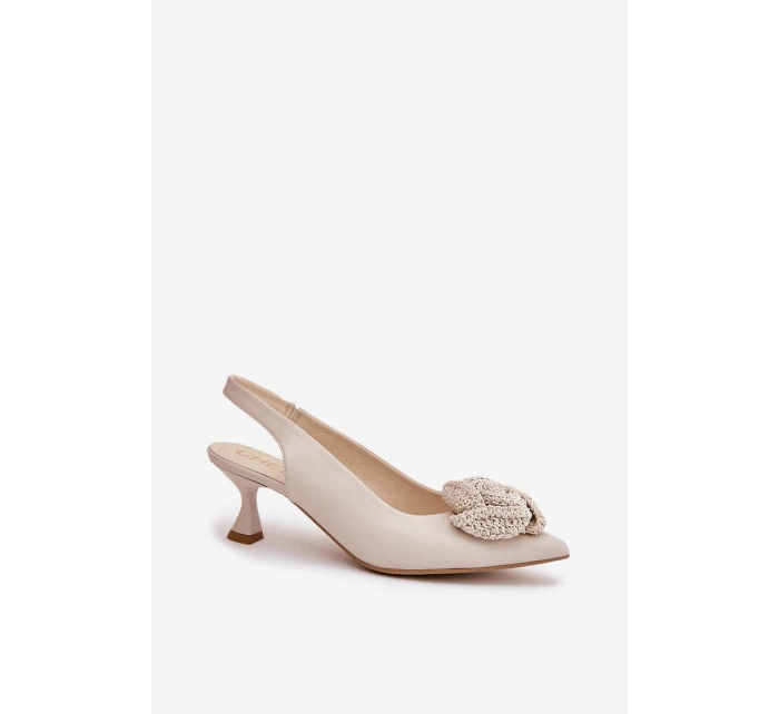 Kožené Elegantní Lodičky Na Podpatku Béžové model 21686772 - CheBello