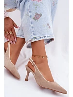Dámské sandály na podpatku s lemovkou béžové Relmira
