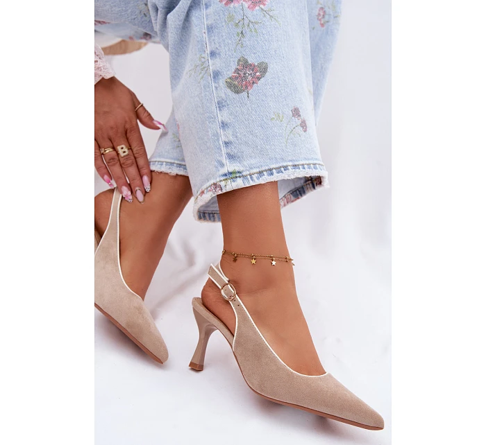 Dámské sandály na podpatku s lemovkou béžové Relmira