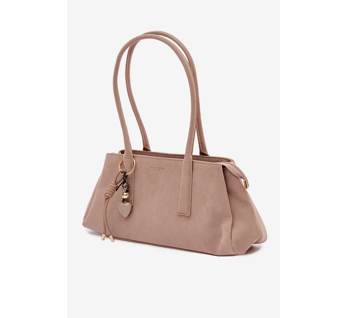 Eko semišová kabelka s přívěskem Béžová Nelina