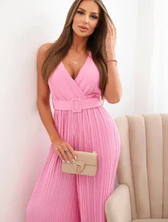 Plisovaná viskózová kombinéza světle růžová