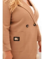 Dámsky elegantný kabát Plus Size s golierom a veľkými vreckami Camel Dámsky elegantný kabát Plus Size s golierom a veľkými vreckami Camel