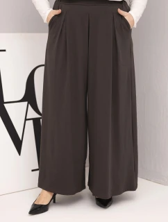 Dámske Plus veľkosť bavlnené široké nohy voľné nohavice hnedá