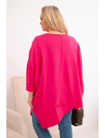 Dámska bavlnená blúzka v nadmernej veľkosti s asymetrickým lemom a výstrihom do V Fuchsia
