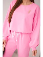 Dámská souprava máslová mikina s broží a kalhoty s model 21949310 nohavicí světle růžový - K-Fashion