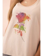 Dámska bavlnená blúzka s kvetinovou potlačou béžová