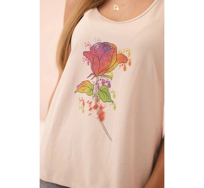 Dámska bavlnená blúzka s kvetinovou potlačou béžová