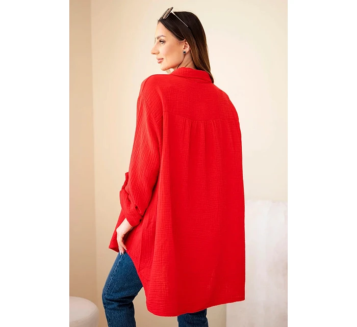 Bavlněná mušelínová košile Plus Size světle bordová