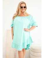 Dámske plus size bavlnené šaty s volánom mint