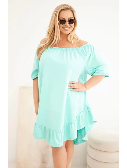 Dámske plus size bavlnené šaty s volánom mint