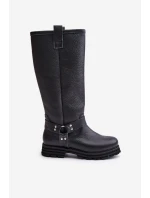 Skórzane Kozaki Damskie Przed Kolano Lewski 3615 Czarne