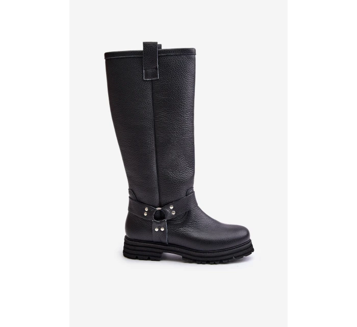 Skórzane Kozaki Damskie Przed Kolano Lewski 3615 Czarne